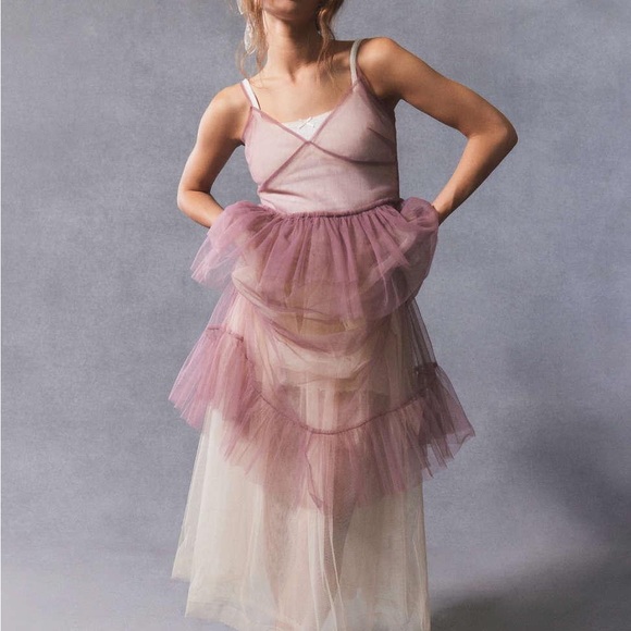 NWT UO Aida Sheer Mesh Ruffle Midi Dress - Picture 2 of 9